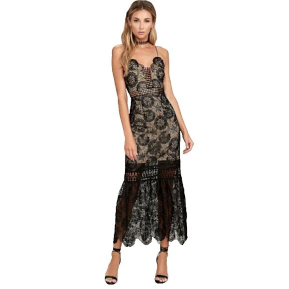 Lulu's Midi Dress Size L Under The Stars Embroidered Nude Lining Floral Lace - Picture 1 of 12